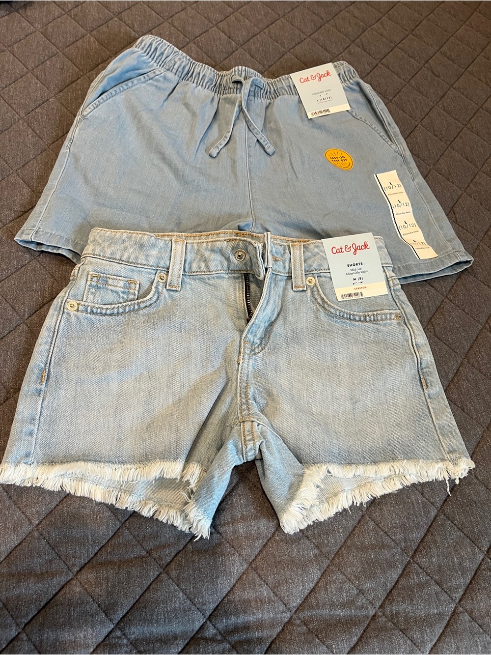 Girls Cat & Jack Light Blue Denim Shorts Set — Drawstring & Frayed Hem